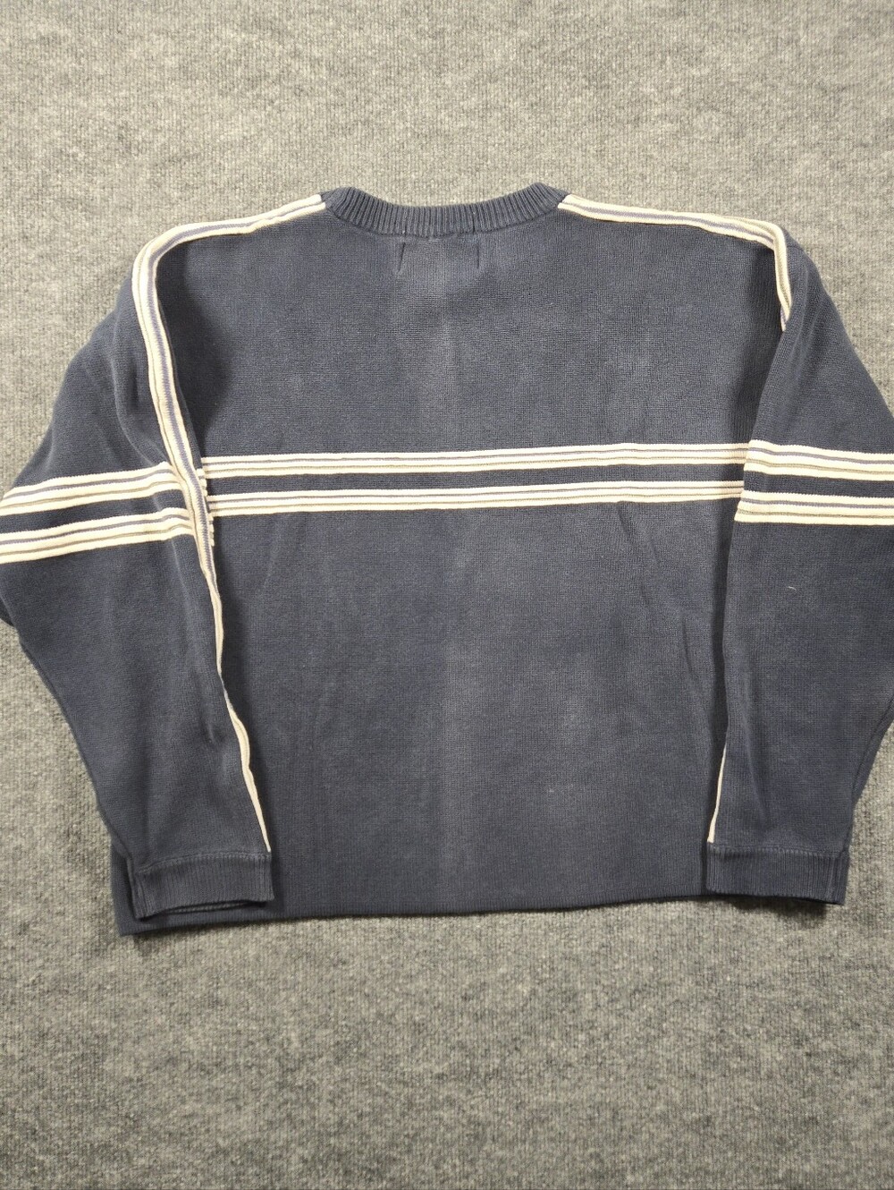 Vintage Quiksilver 90s Knit Sweater Large Blue Boxy Striped Crewneck Skater Surf - Picture 2 of 13
